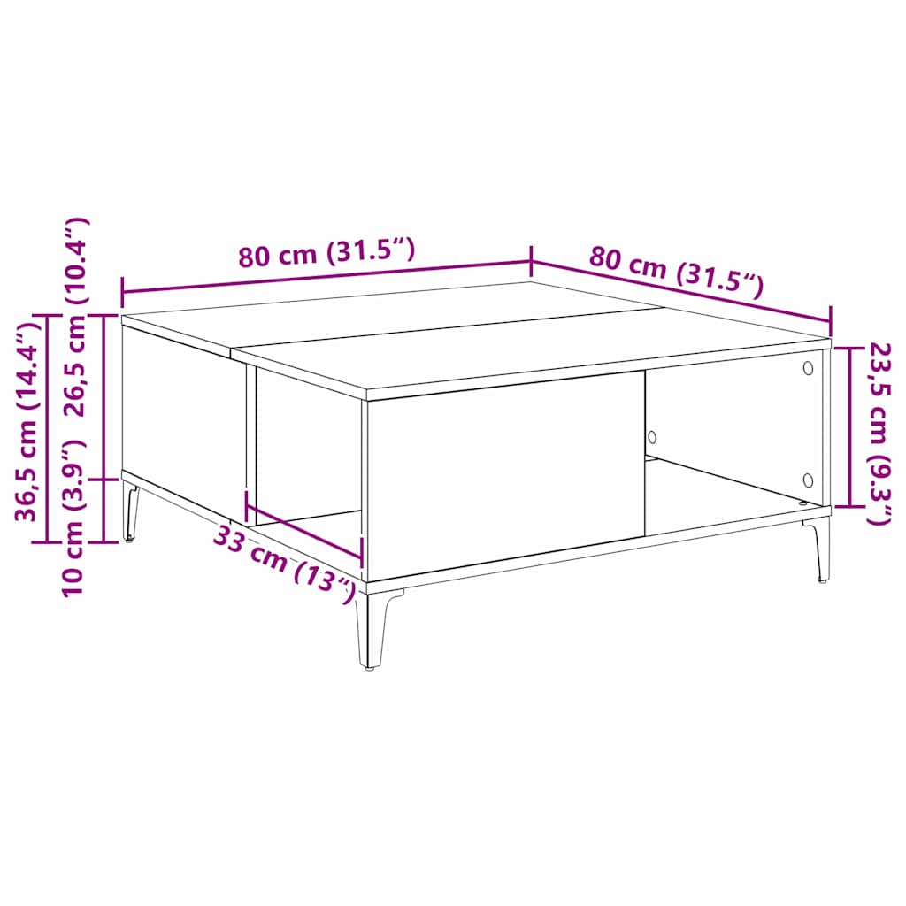 Coffee Table Old Wood 80 x 80 x 36.5 cm Engineered Wood