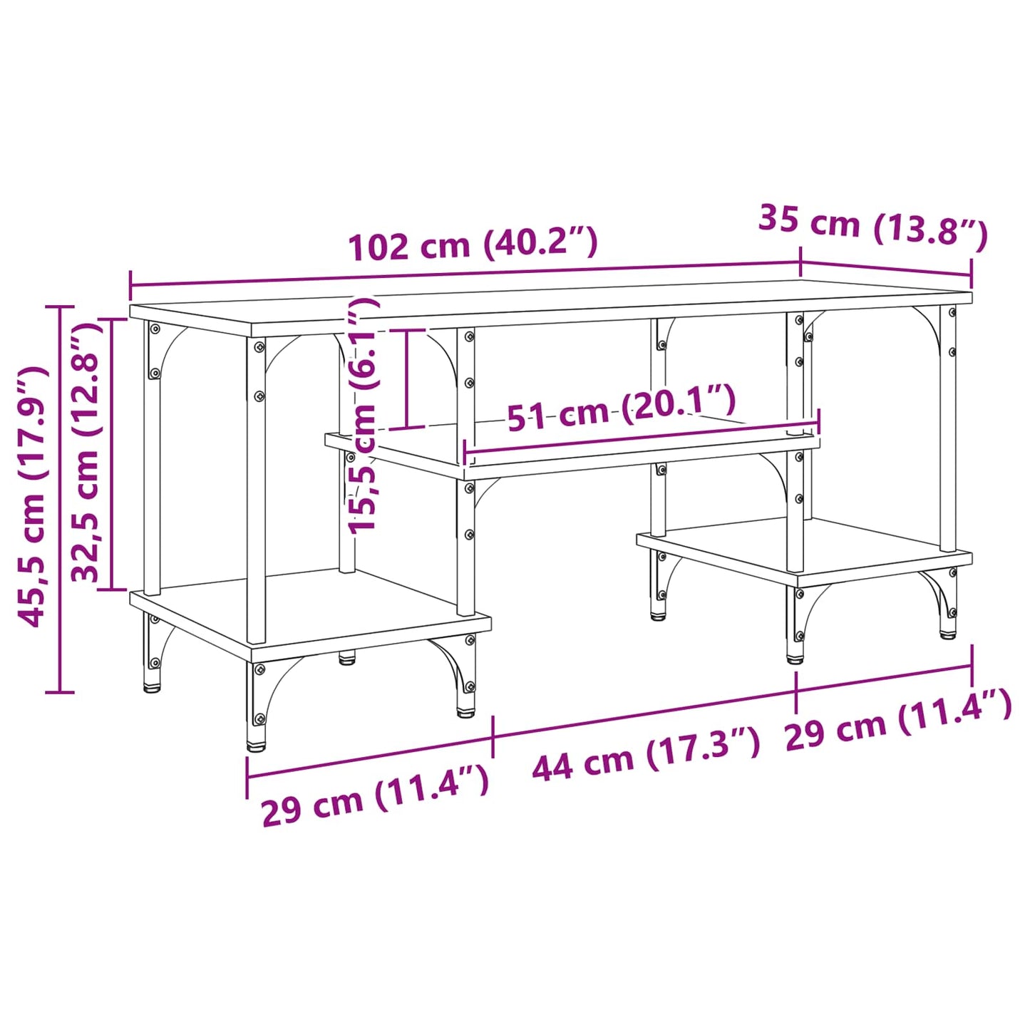 TV Cabinet 102 x 35 x 45.5 cm Artisan Oak