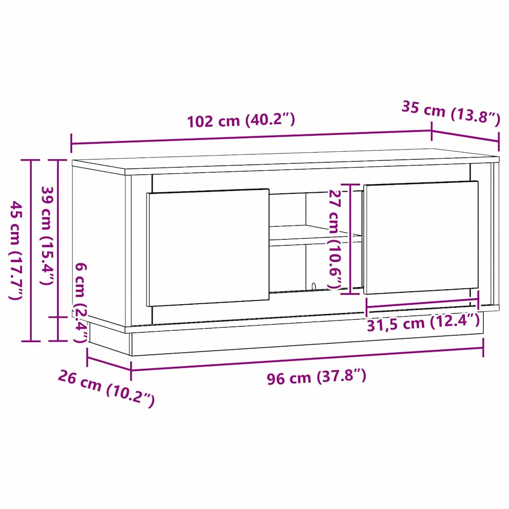 TV Cabinet 102 x 35 x 45 cm Artisan Oak Engineered Wood