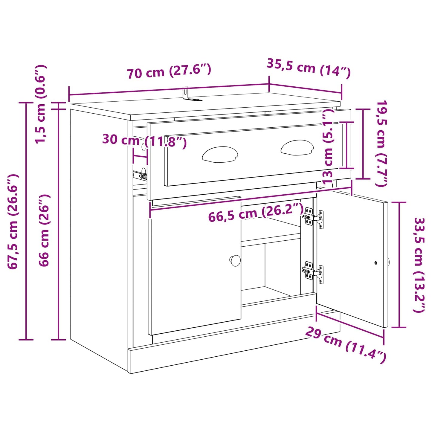 Highboard Black Oak 70 x 35.5 x 67.5 cm Engineered Wood