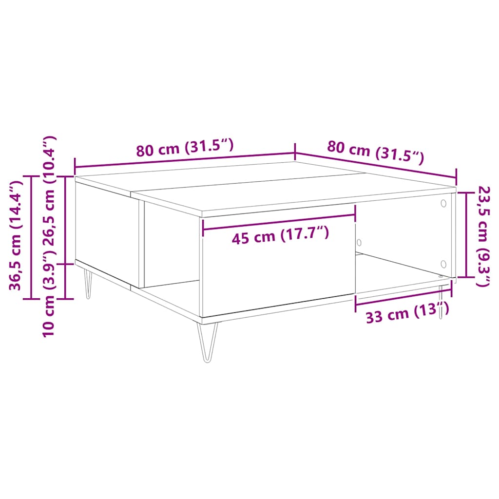 Coffee Table Artisan oak 80 x 80 x 36.5 cm Engineered wood