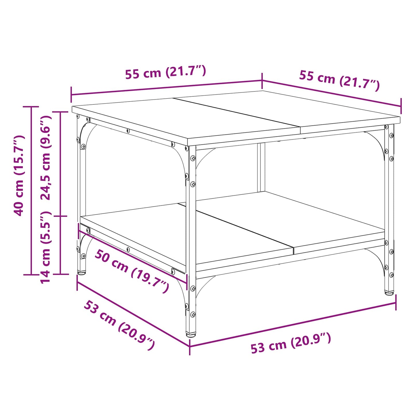 Coffee Table Old Wood 55 x 55 x 40 cm Engineered Wood