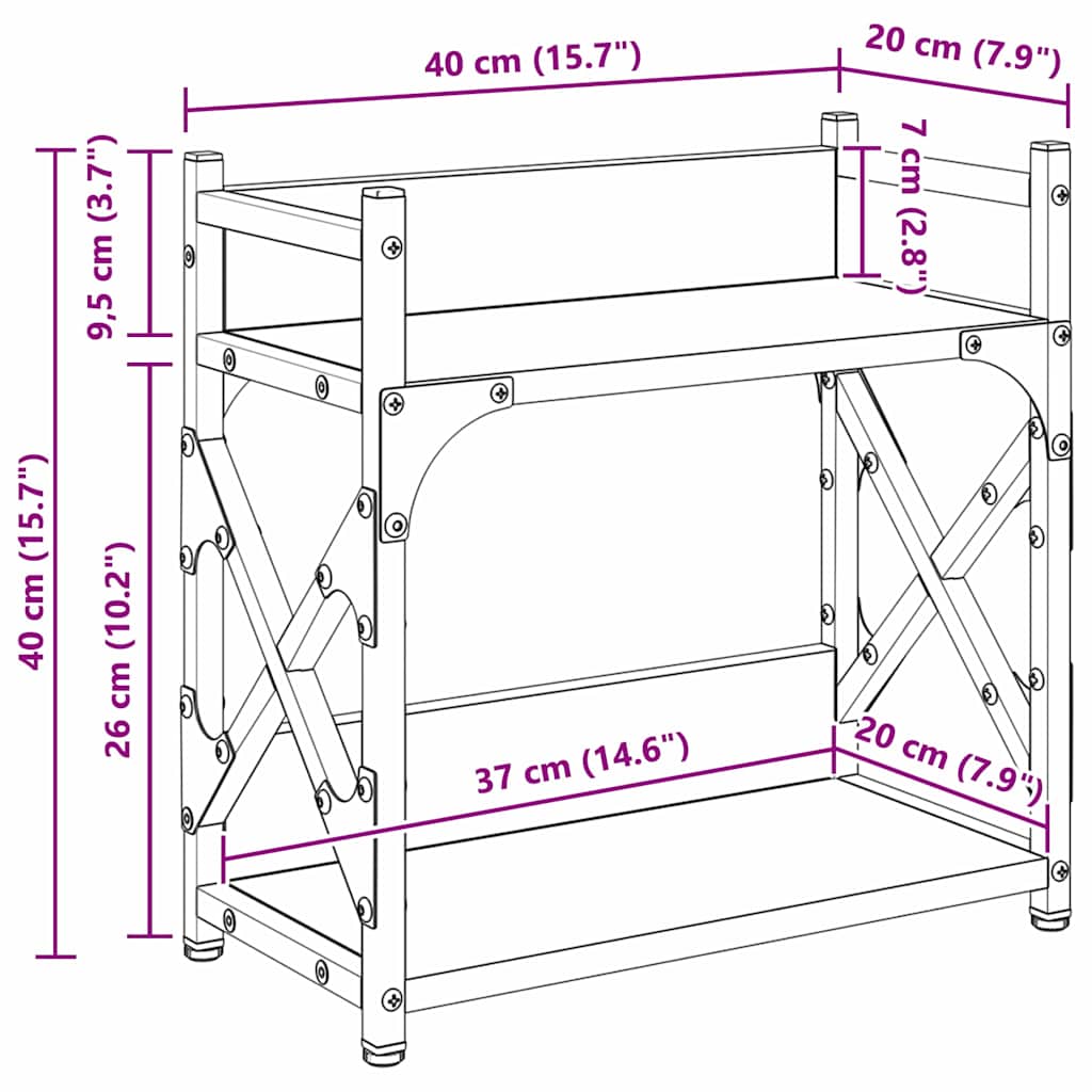 Printer Stand Black Oak 40 x 20 x 40 cm Engineered Wood