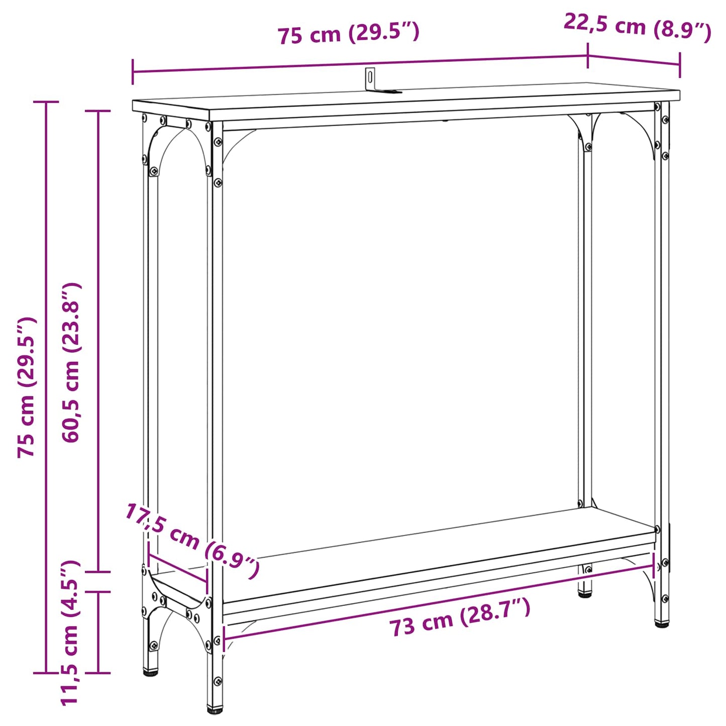 Console Table Black Oak 75 x 22.5 x 75 cm Engineered Wood