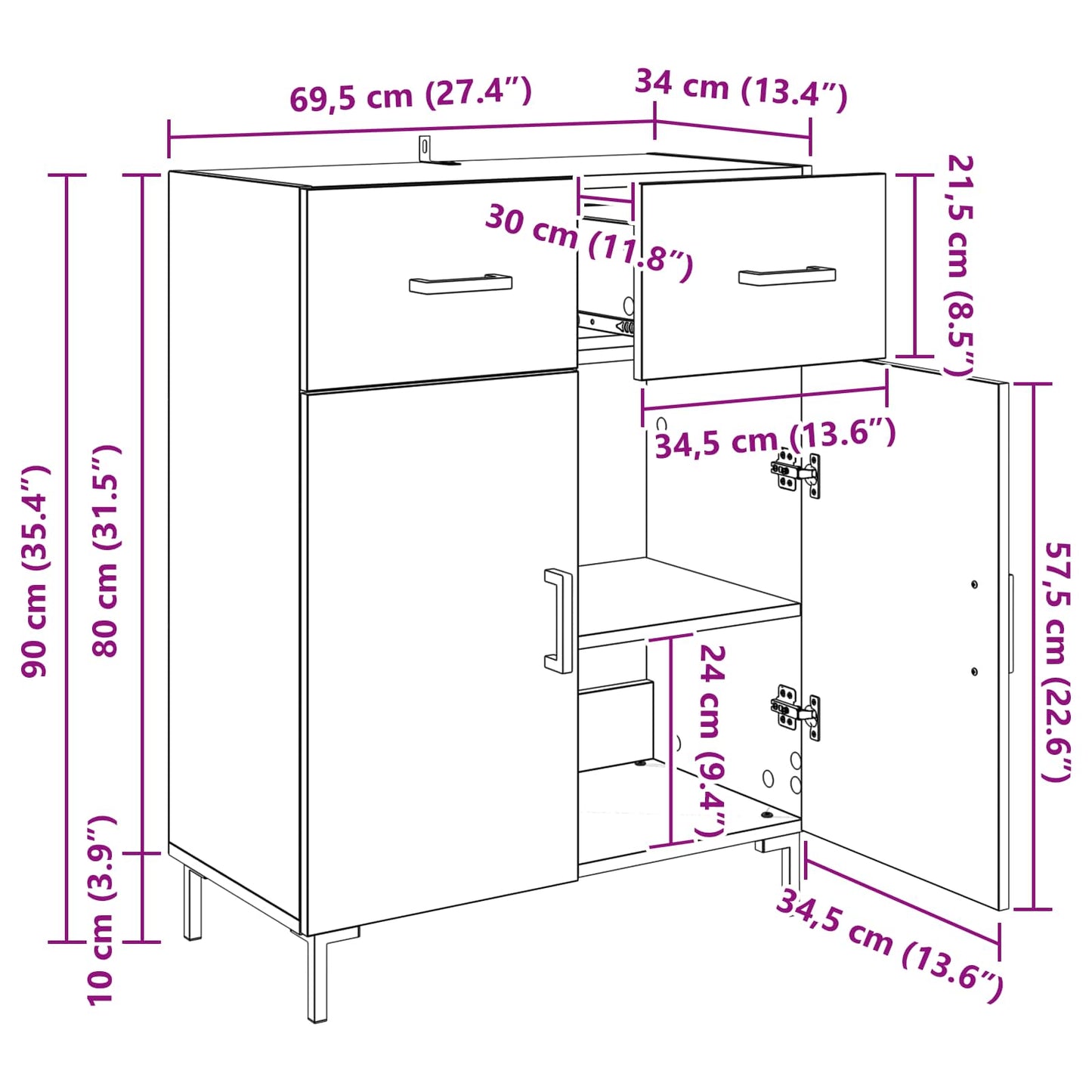 Sideboard Old Wood 69.5 x 34 x 90 cm Engineered Wood