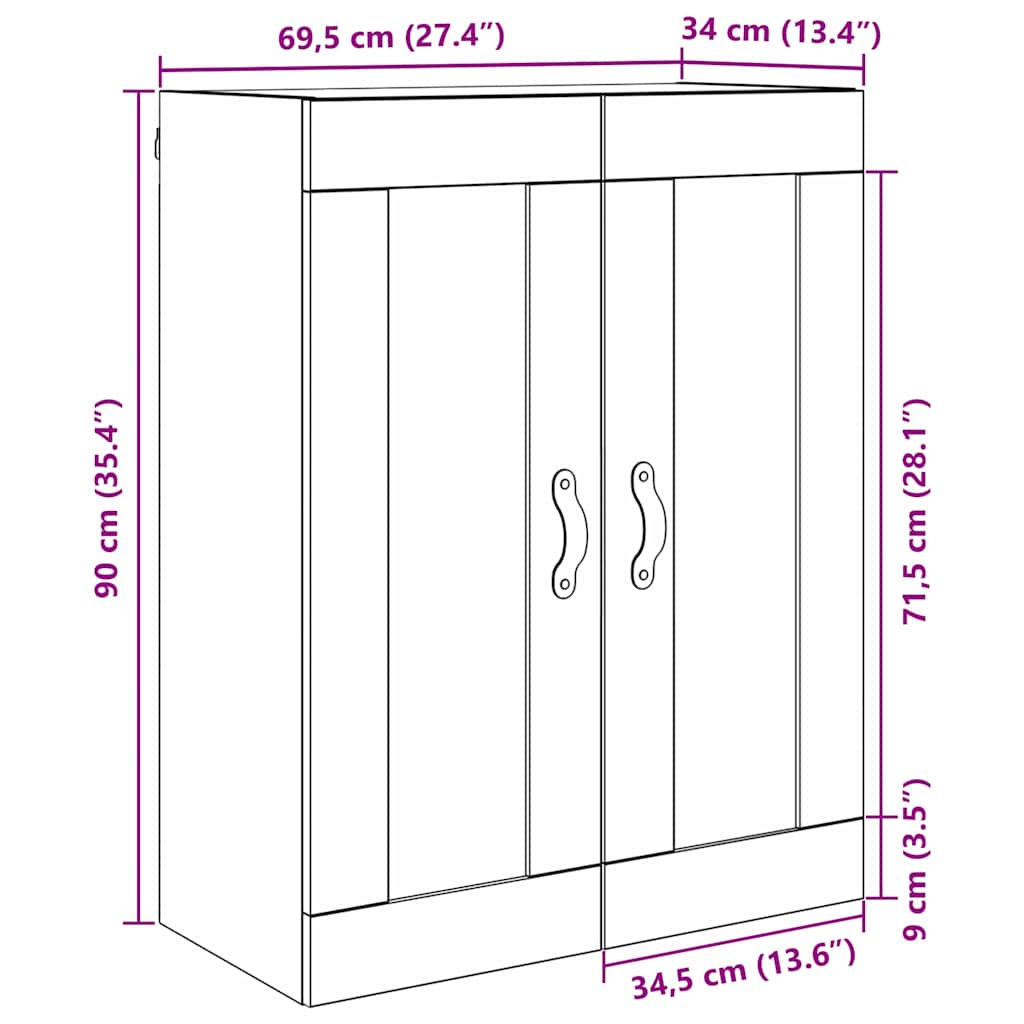 Wall Mounted Cabinet Black Oak 69.5 x 34 x 90 cm