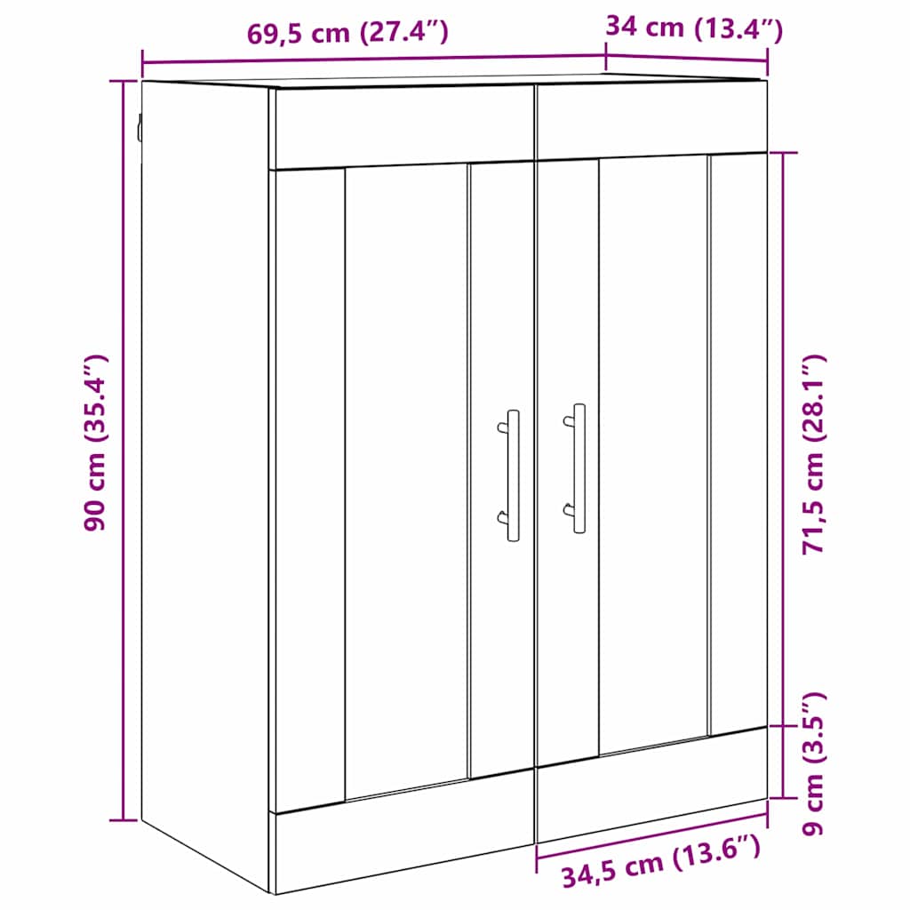Wall Mounted Cabinet Old Wood 69.5 x 34 x 90 cm Engineered Wood