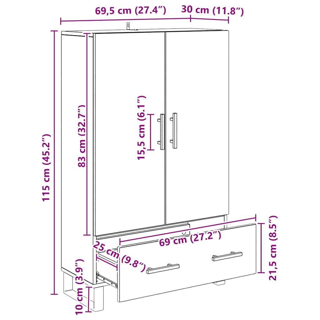 Highboard Old Wood 69.5 x 30 x 115 cm Engineered Wood