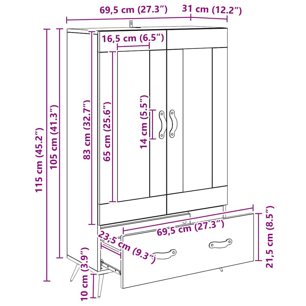 Highboard Black Oak 69.5 x 31 x 115 cm