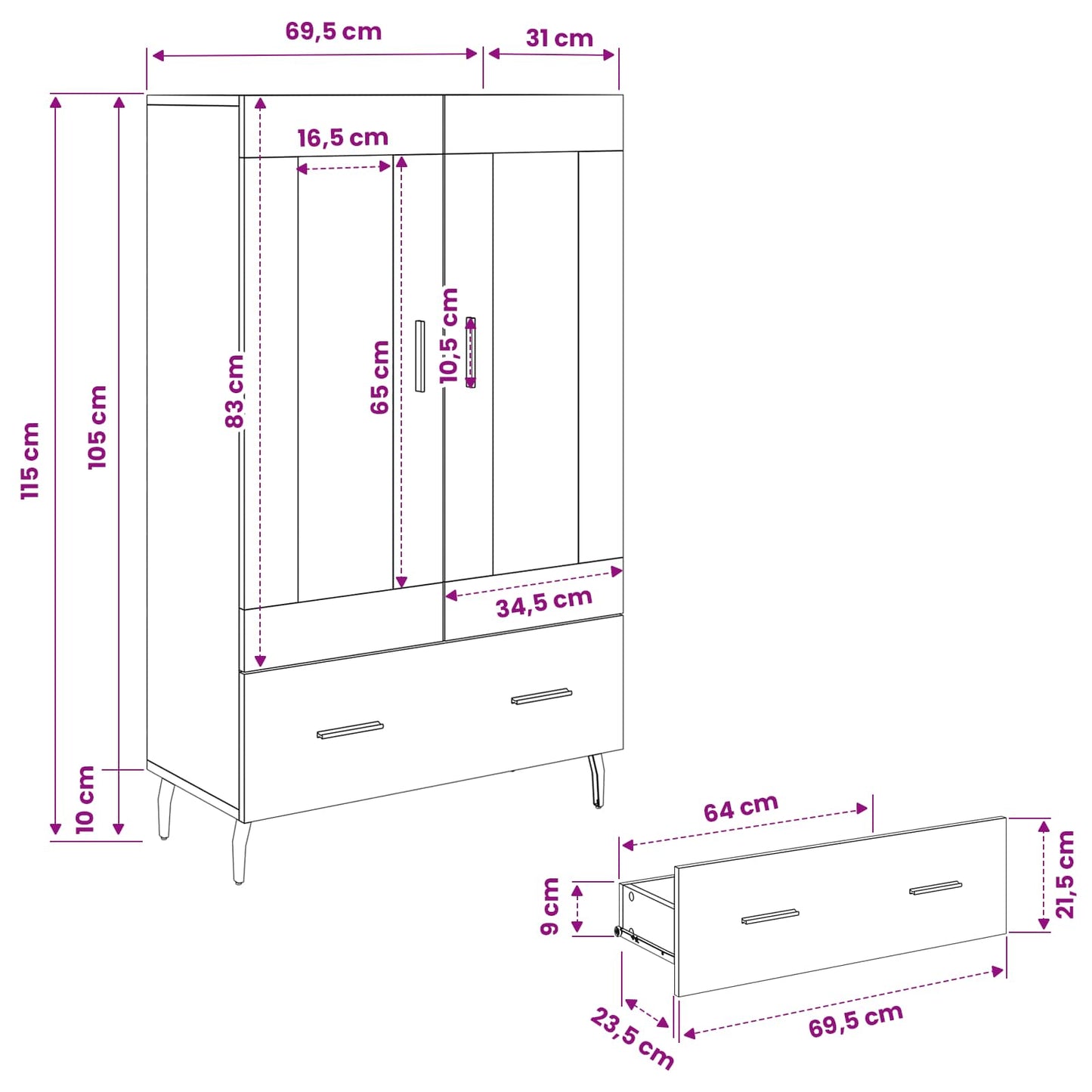 Highboard Old Wood 69.5 x 31 x 115 cm Engineered Wood