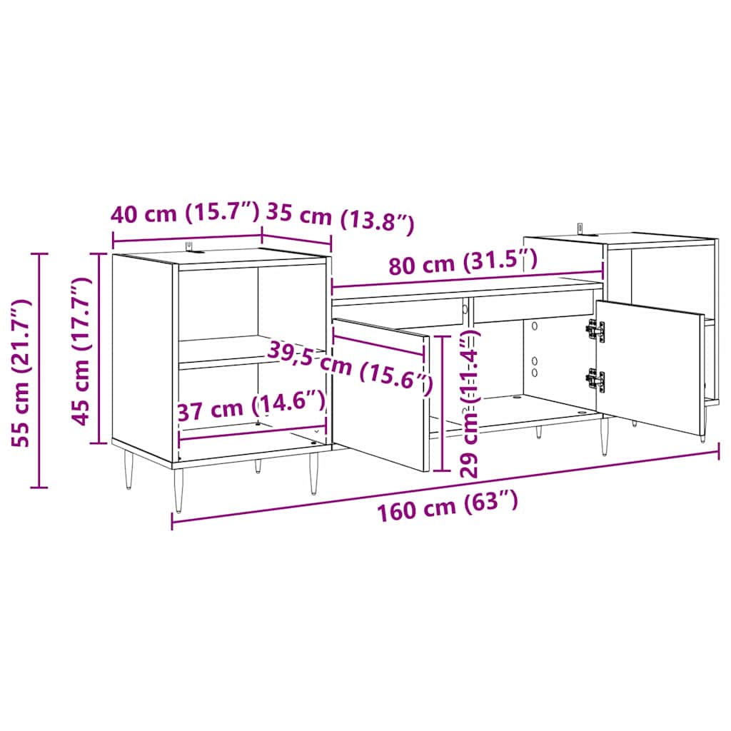 TV Cabinet 160 x 35 x 55 cm Black Oak Engineered Wood