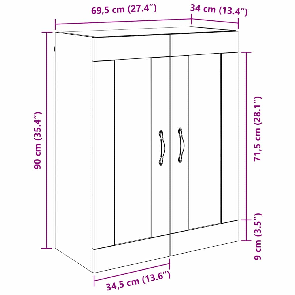 Wall Mounted Cabinet Black Oak 69.5 x 34 x 90 cm