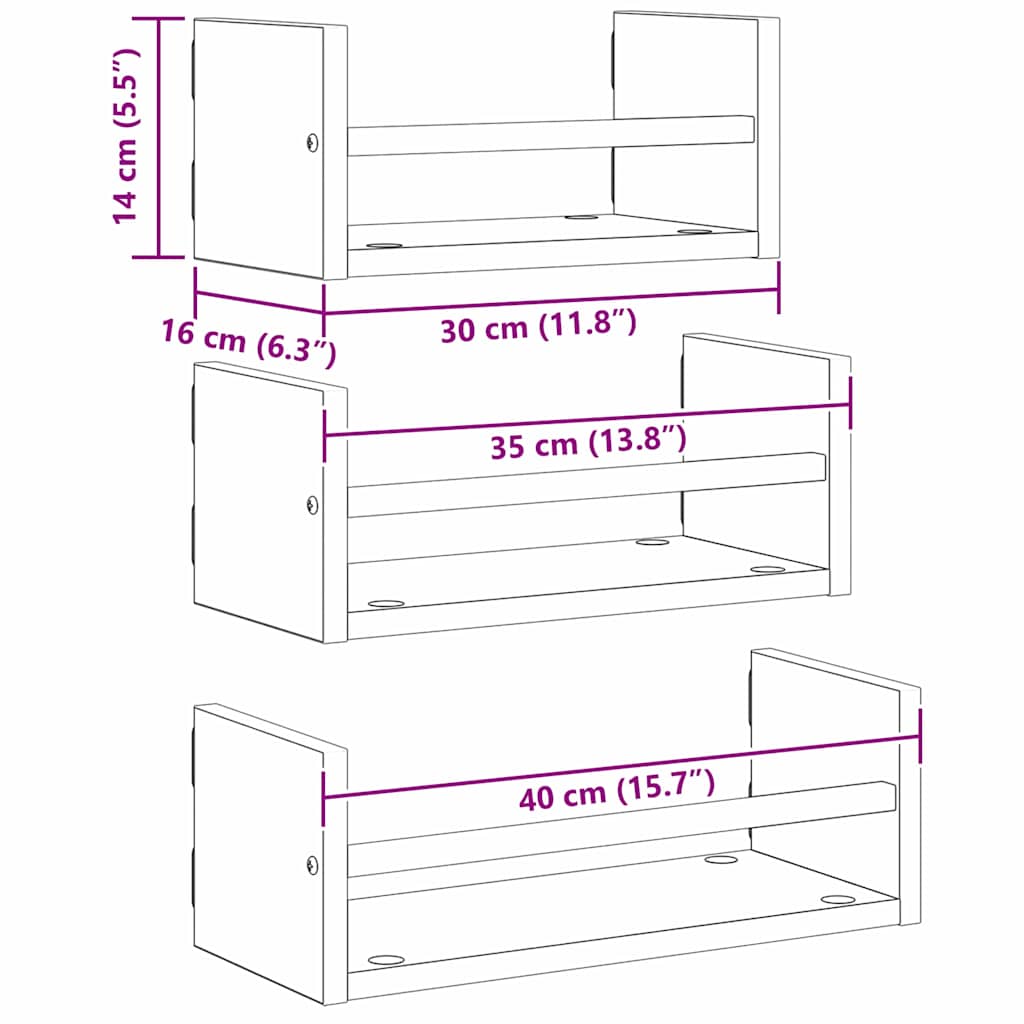 Wall Shelf Set 3 pcs Artisan Oak 40 x 16 x 14 cm