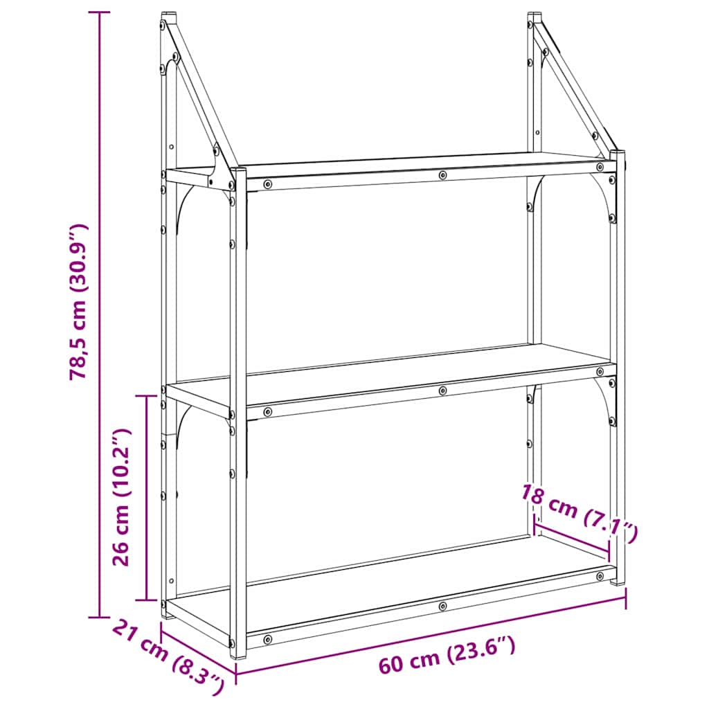 Wall Shelf Wall-Mounted Old Wood 60 x 21 x 78.5 cm