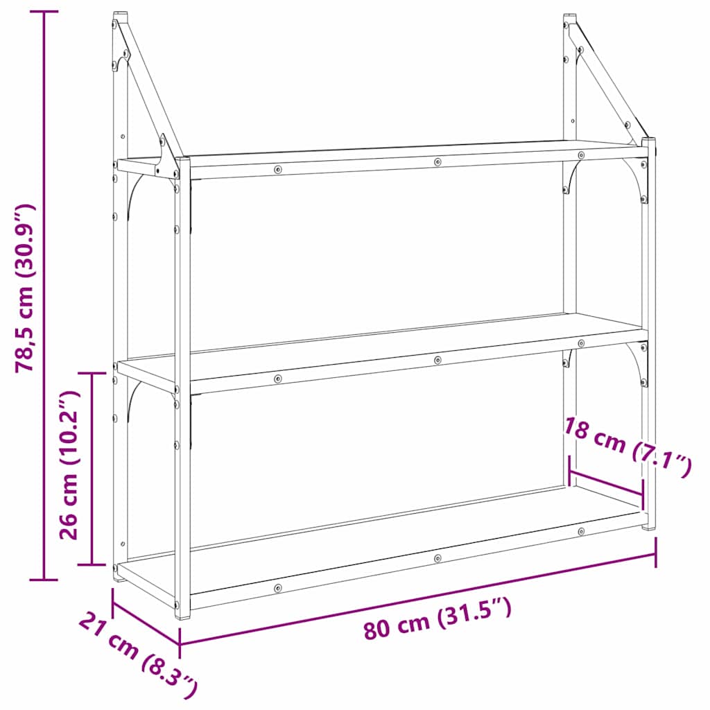Wall Shelf Wall-Mounted Artisan Oak 80 x 21 x 78.5 cm