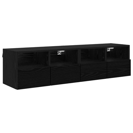 TV Wall Cabinets 2 pcs Black Oak Engineered Wood