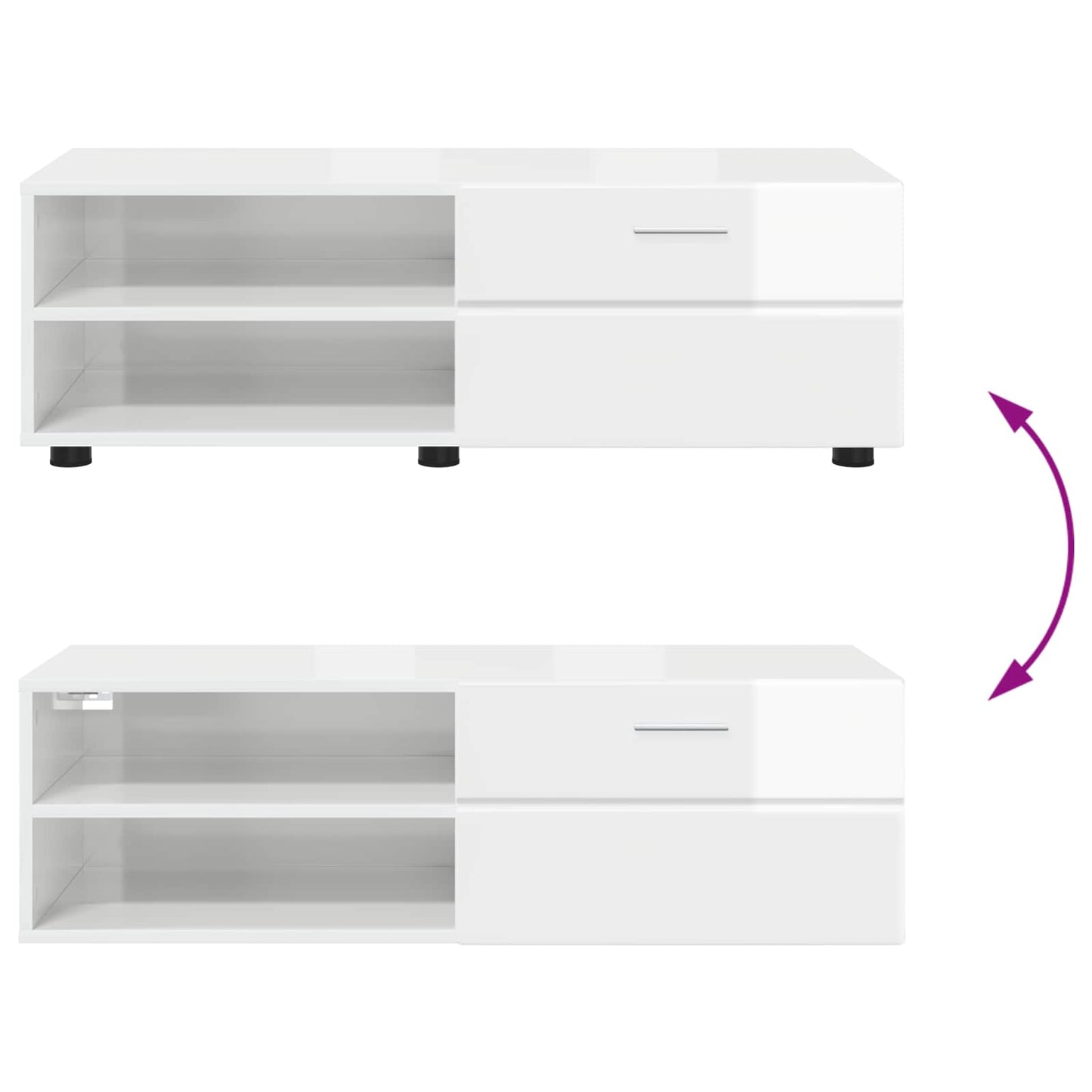 Wooden Cabinet 100.5 x 39 x 30 cm High Gloss White