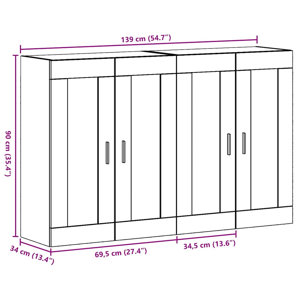 Wall Mounted Cabinets 2 pcs Old wood 69.5 x 34 x 90 cm
