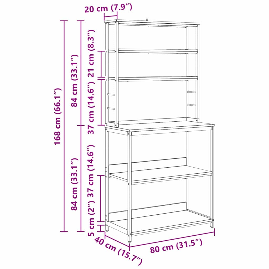 Kitchen Shelf 5-Tier 80 x 40 x 168 cm Engineered Wood Old Wood