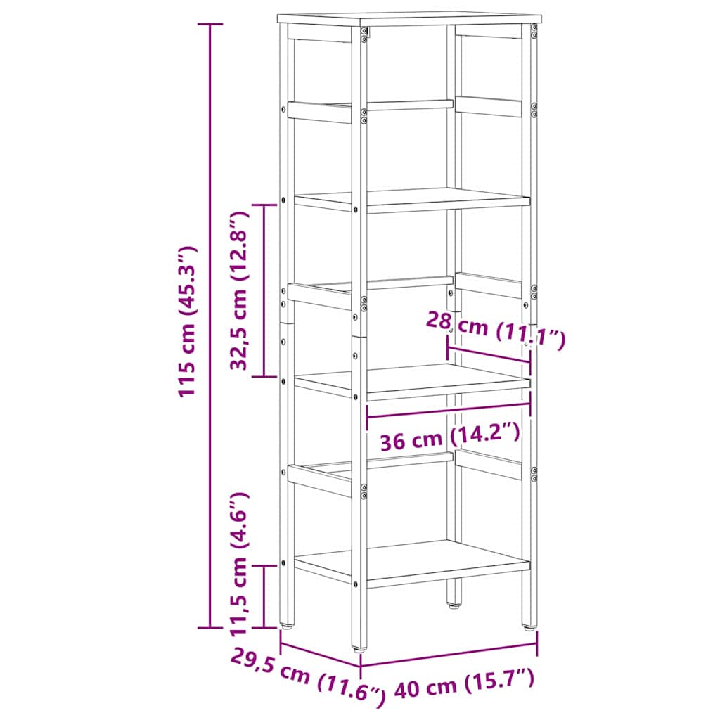 Bookshelf 3-Tier 40 x 29.5 x 115 cm Engineered Wood Sonoma Oak