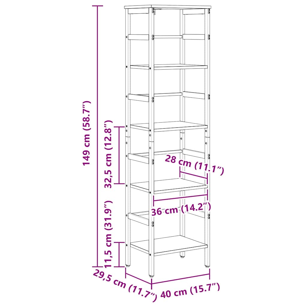 Bookshelf 4-Tier 40 x 29.5 x 149 cm Engineered Wood Old Wood