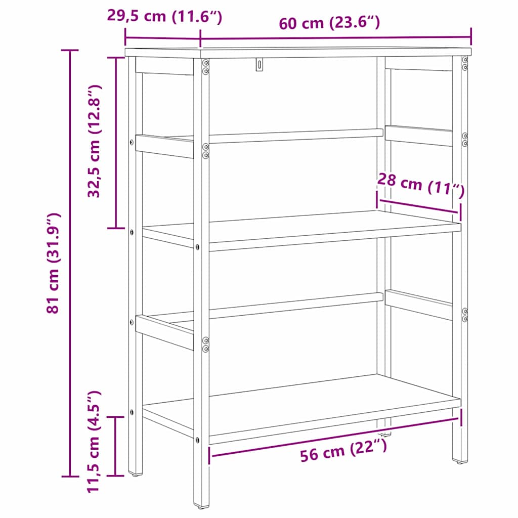 Bookshelf 2-Tier 60 x 29.5 x 81 cm Engineered Wood Black Oak