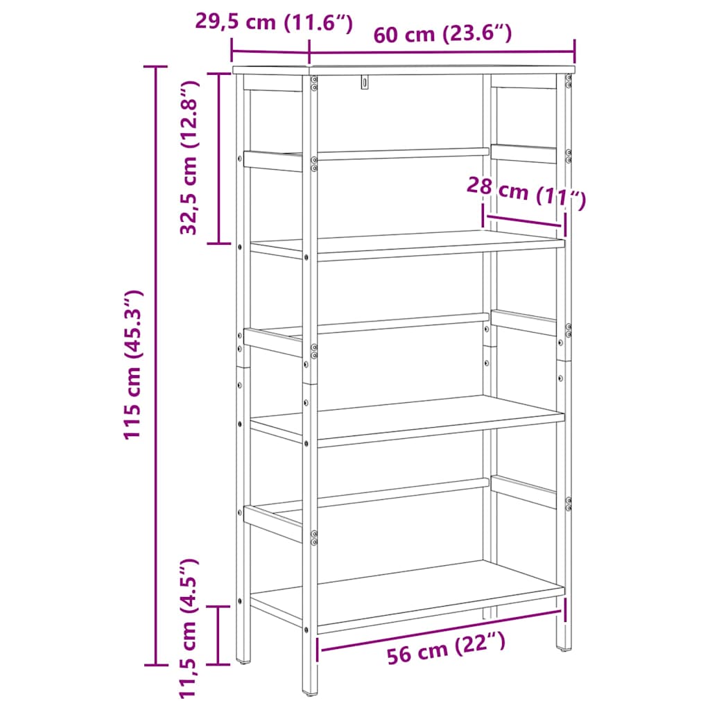 Bookshelf 3-Tier 60 x 29.5 x 115 cm Engineered Wood Smoked Oak