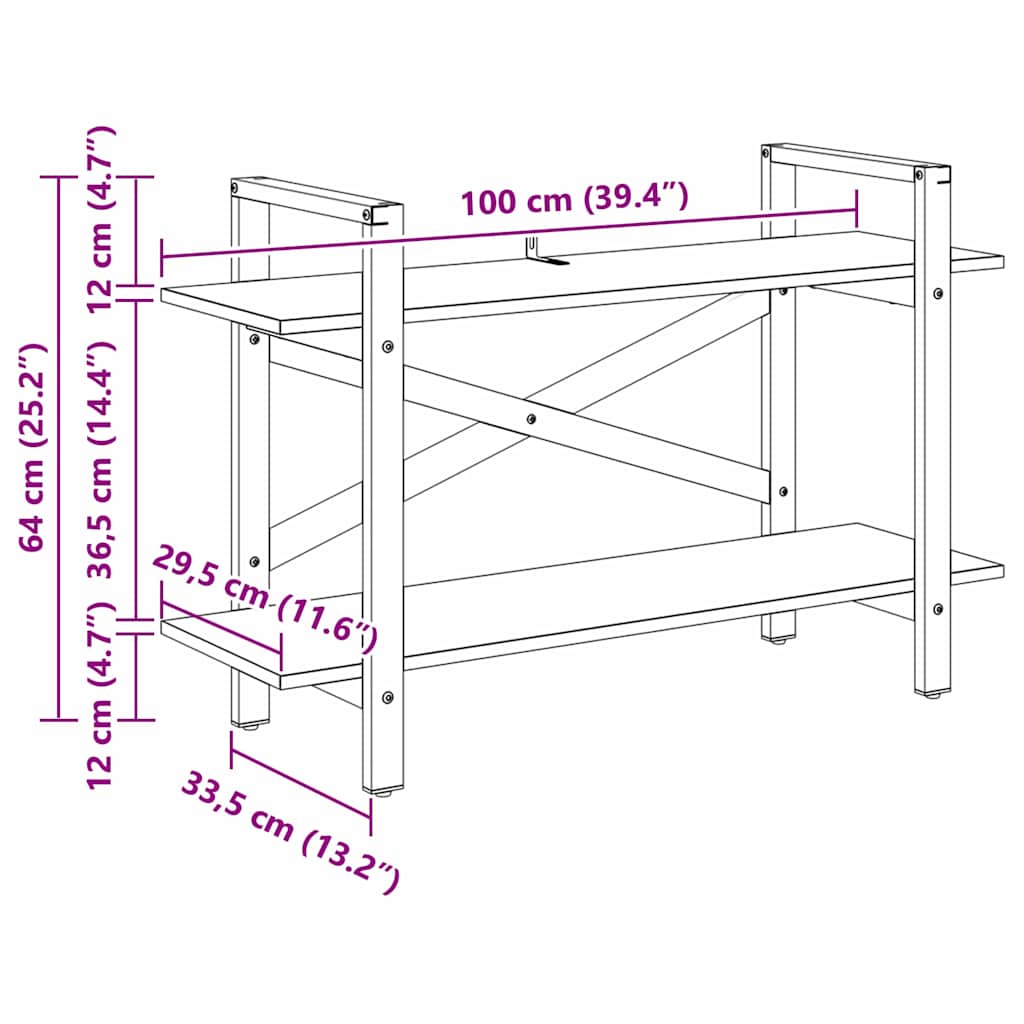 Bookshelf 2-Tier 100 x 33.5 x 64 cm Engineered Wood Black Oak