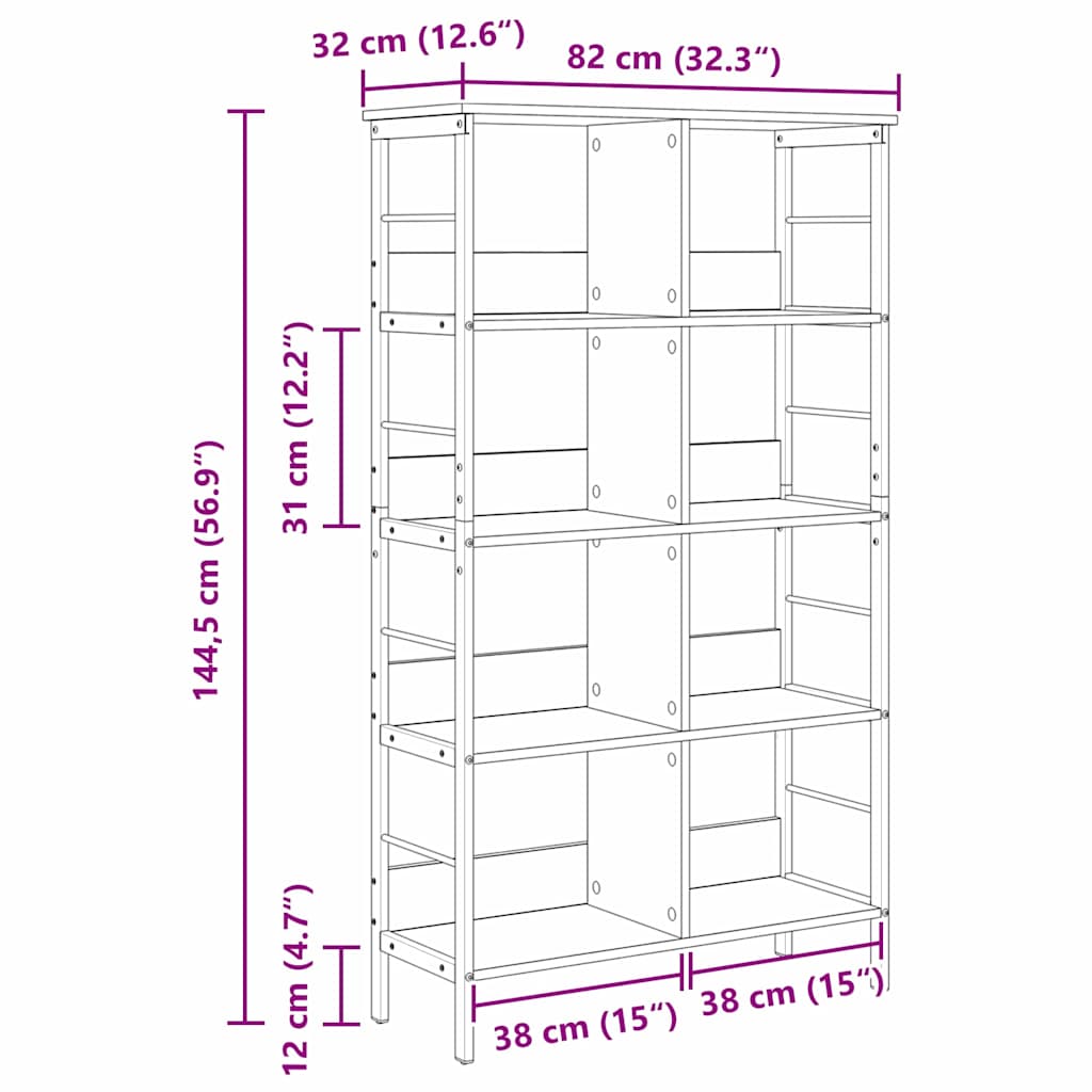 Bookshelf 8-Tier 82 x 32 x 144.5 cm Engineered Wood Old Wood