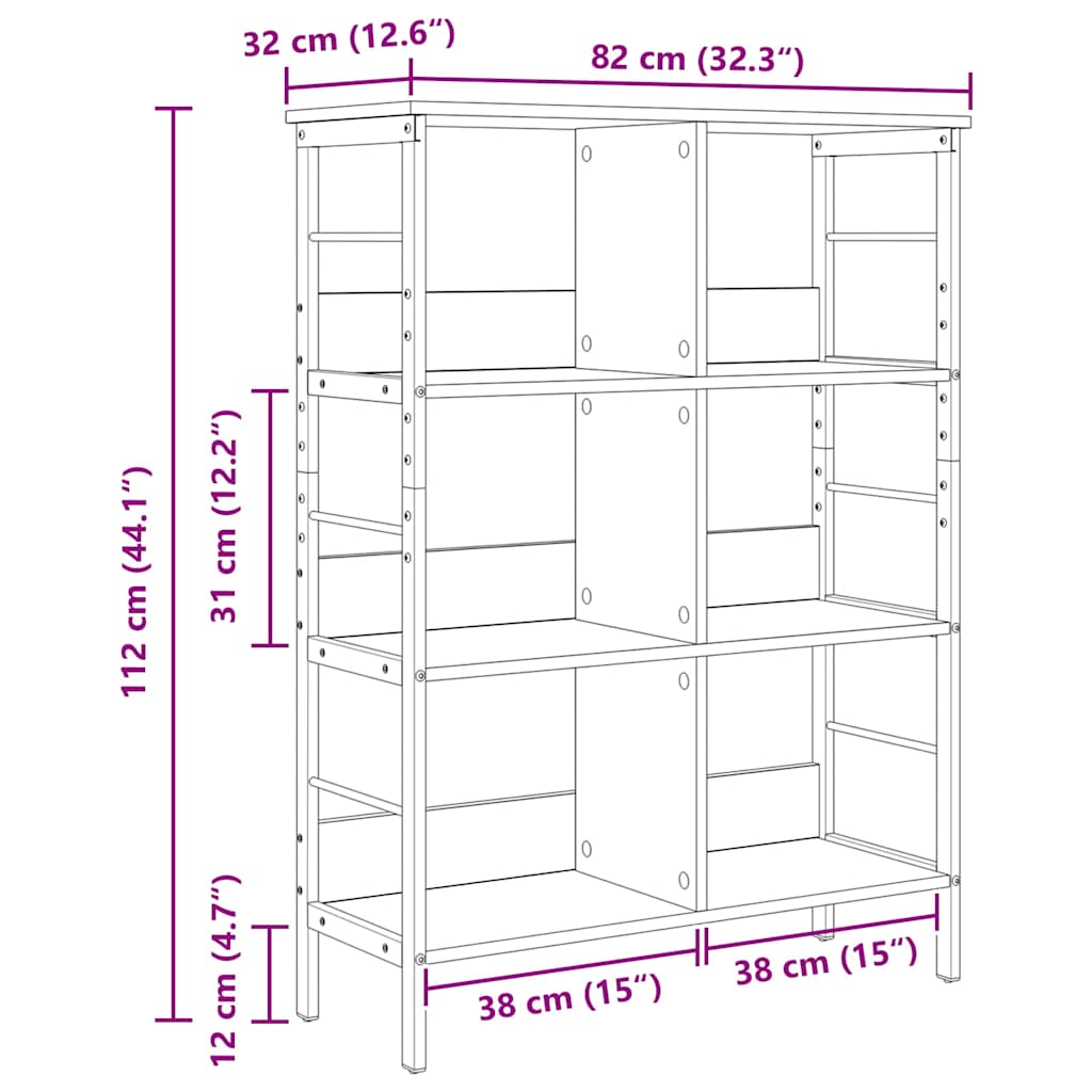 Bookshelf 6-Tier 82 x 32 x 112 cm Engineered Wood Old Wood