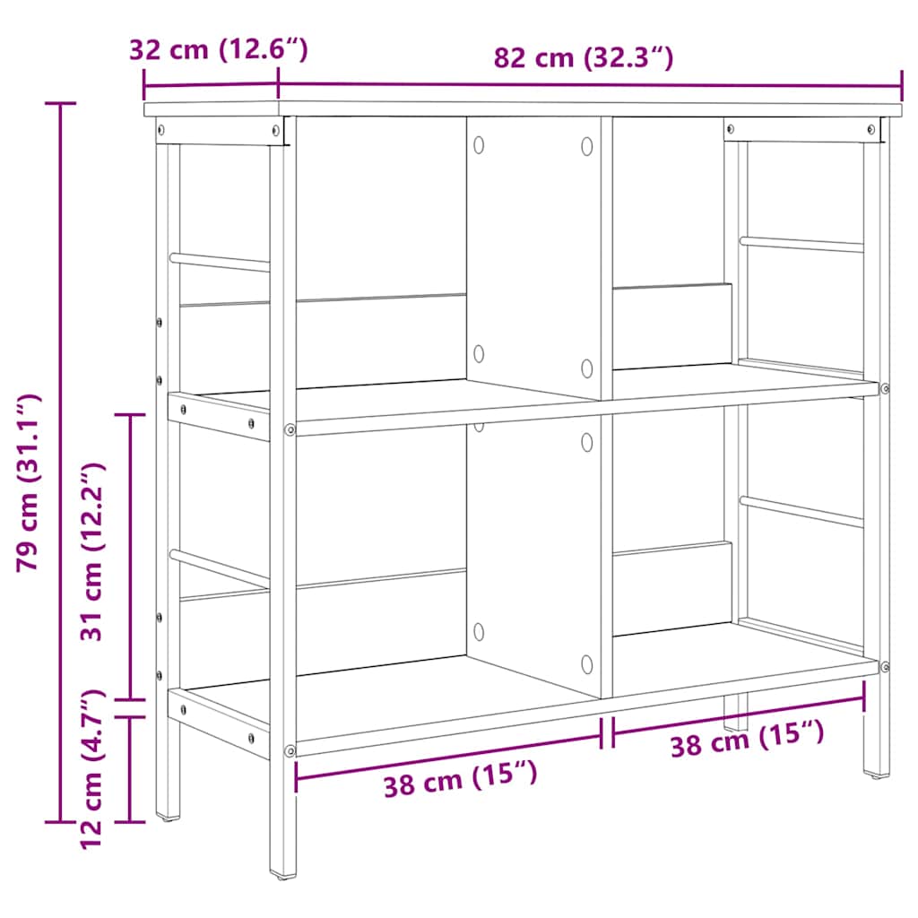 Bookshelf 4-Tier 82 x 32 x 79 cm Engineered Wood Black Oak