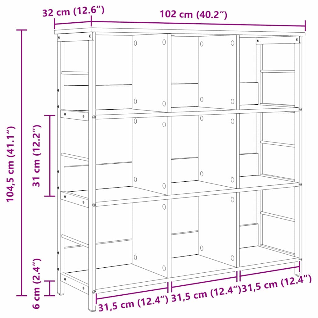Bookshelf 9-Tier 102 x 32 x 104.5 cm Engineered Wood Black Oak