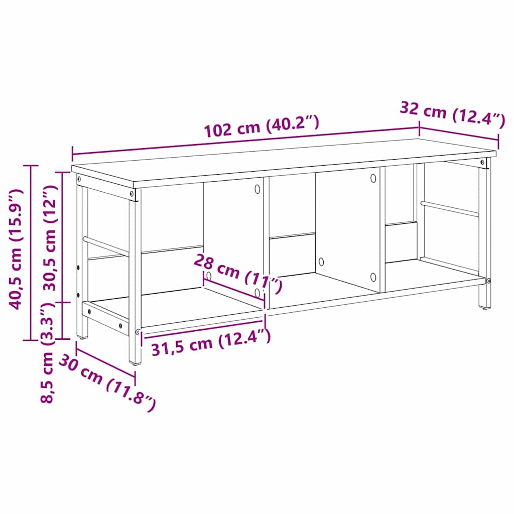 Bookshelf 3-Tier 102 x 32 x 40.5 cm Engineered Wood Old Wood