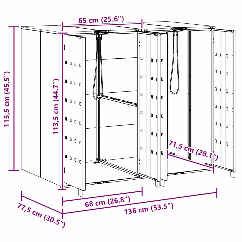 Wheelie Bin Storage for 2 Bins Stainless Steel Silver