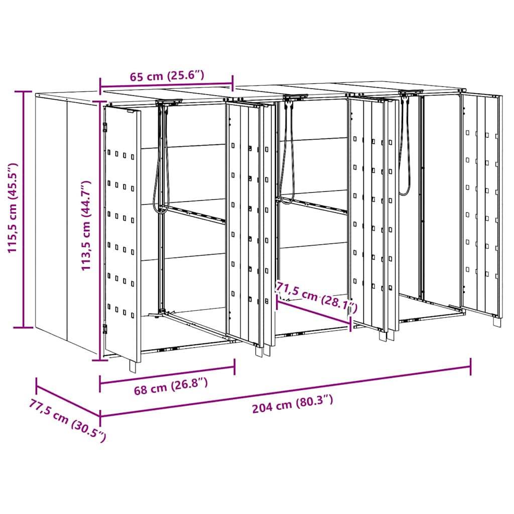 Wheelie Bin Storage for 3 Bins Stainless Steel Silver