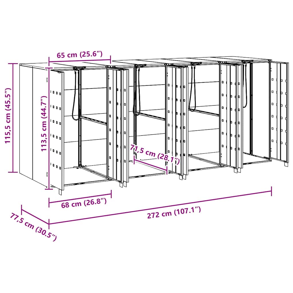 Wheelie Bin Storage for 4 Bins Stainless Steel Silver