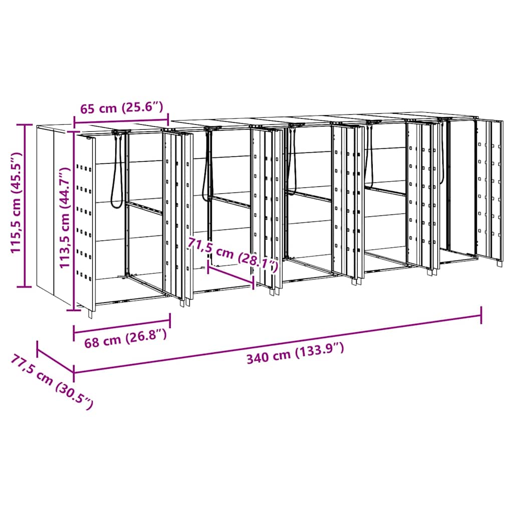 Wheelie Bin Storage for 5 Bins Stainless Steel Silver