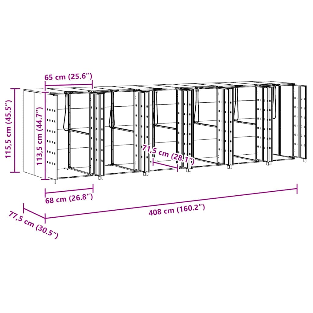 Wheelie Bin Storage for 6 Bins Stainless Steel Silver