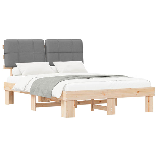 Bed Frame with Upholstered Headboard Natural and Light Grey