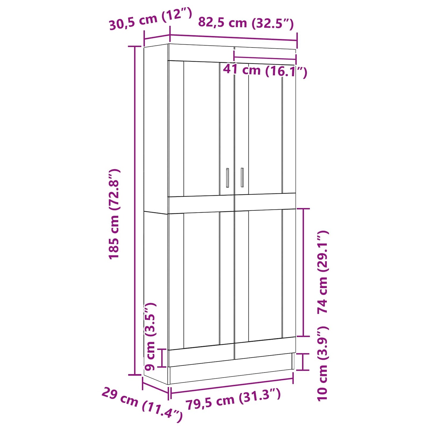Book Cabinet 3-Tier 82.5 x 30.5 x 185 cm Engineered Wood