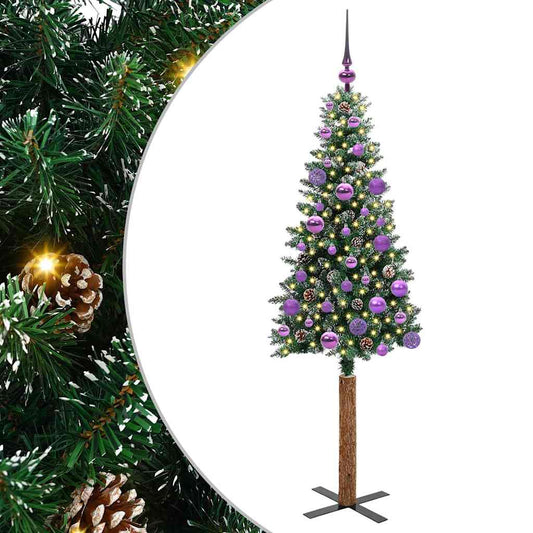 Slim Christmas Tree Green 150 cm PVC and Solid Pine wood