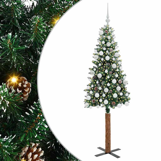 Slim Christmas Tree Green 180 cm PVC and Solid Pine wood