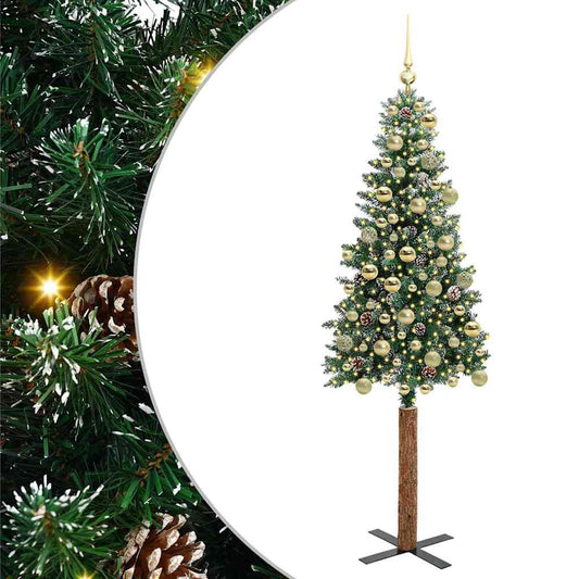 Slim Christmas Tree Green 180 cm PVC and Solid Pine wood