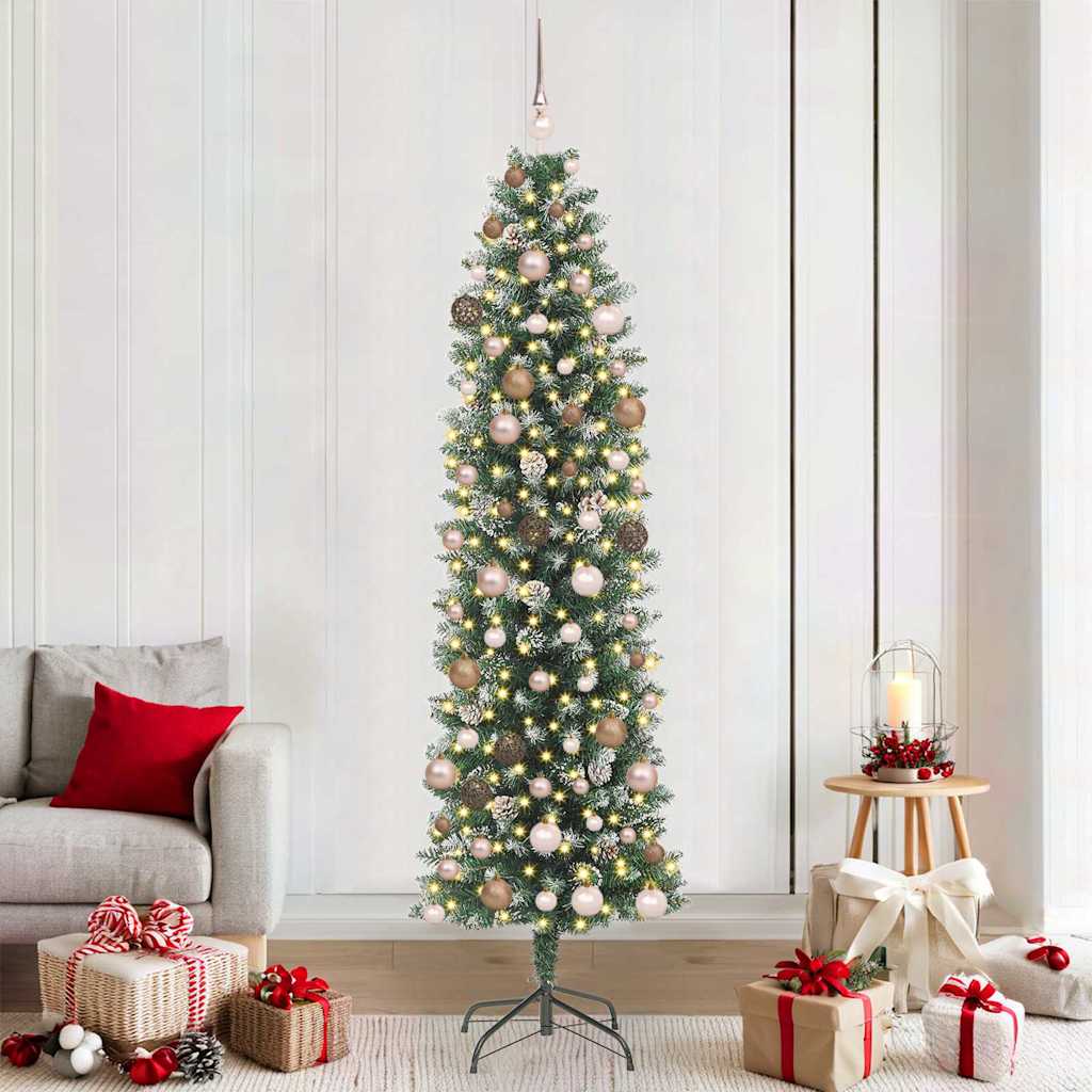 Artificial Slim Christmas Tree with 300 LEDs Green 82.68 in