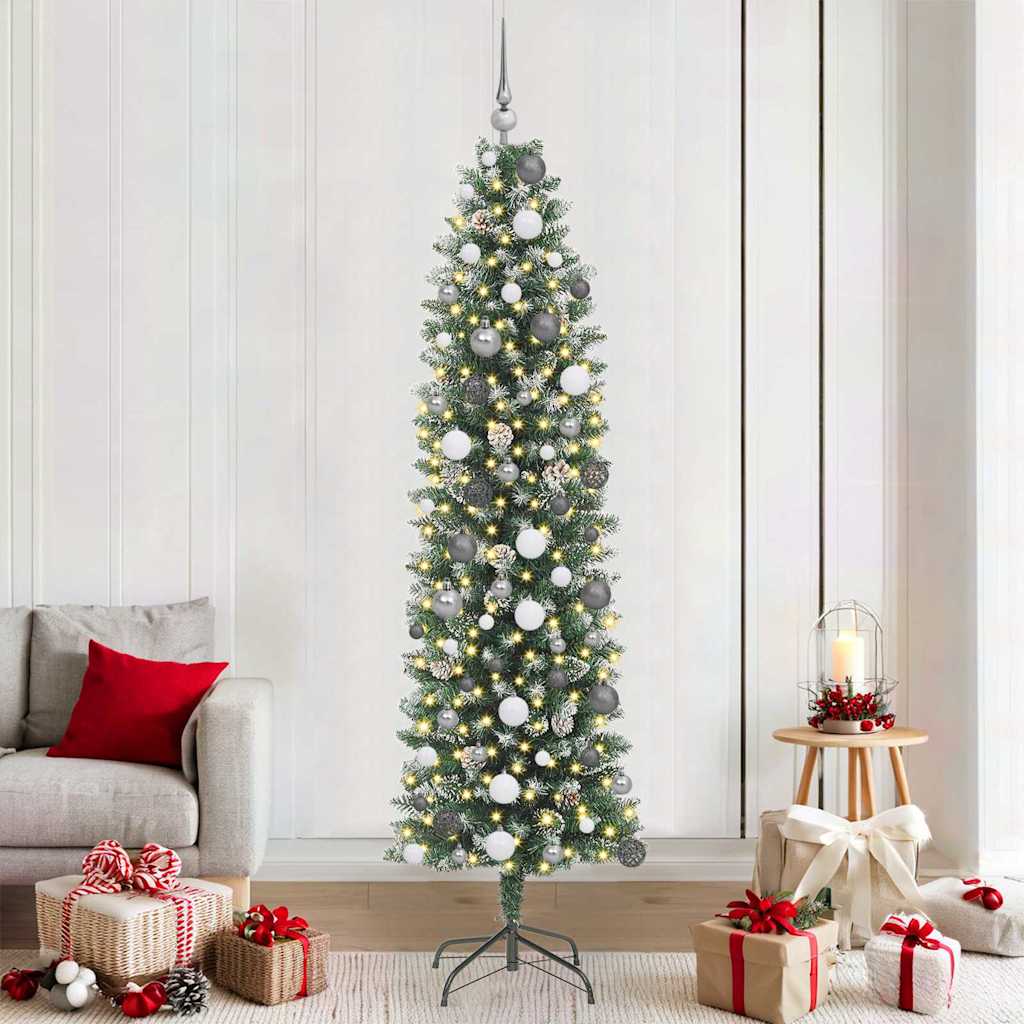 Artificial Slim Christmas Tree with 300 LEDs Green 82.68 in