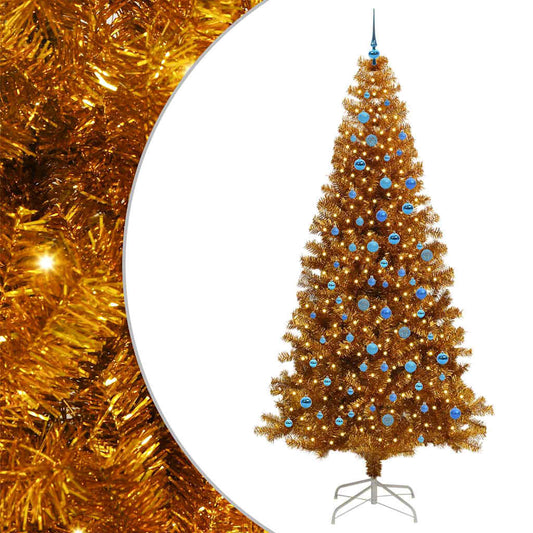Christmas Tree with LED Light Gold 240 cm PET and Steel