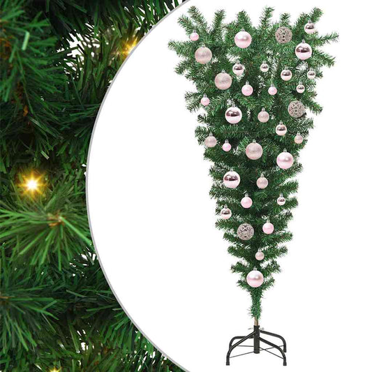 Upside-down Artificial Pre-lit Christmas Tree with Ball Set PVC