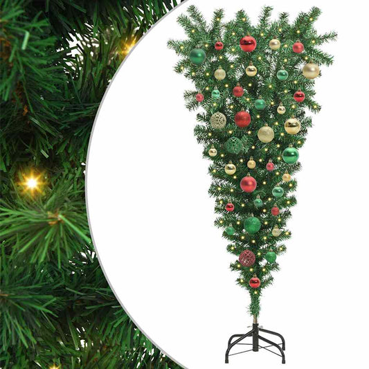 Upside-down Artificial Pre-lit Christmas Tree with Ball Set PVC