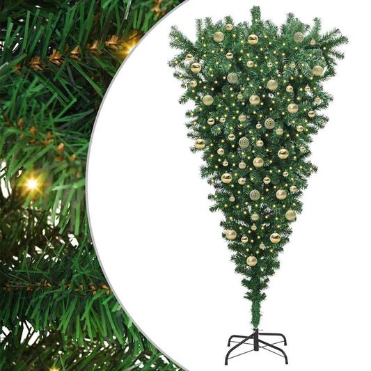 Upside-down Artificial Pre-lit Christmas Tree with Ball Set PVC