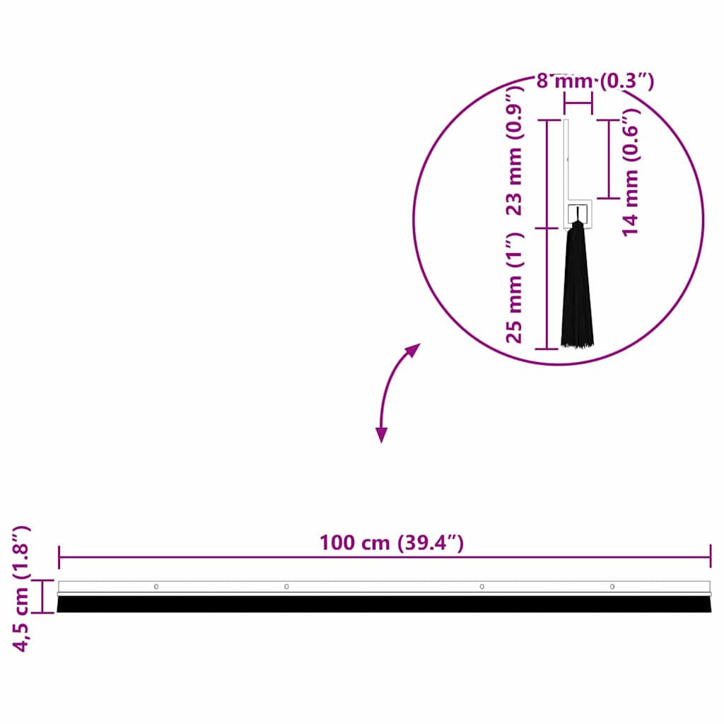 Screw-on Door Brush Seals 2 pcs Black 100 cm Aluminium Alloy
